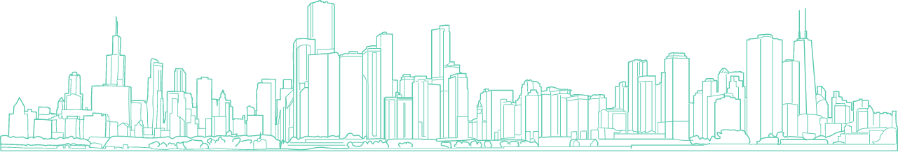 Chicago Skyline in teal graphic